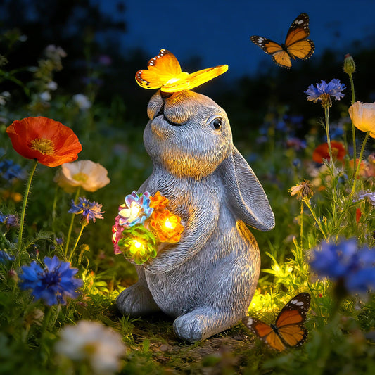 Brightown-Solar-Rabbit-Garden-Decor-Statue with 6 LED Lights, Hand-Painted Resin, IP65 Waterproof Outdoor Decor for Patio, Lawn & Yard Decorations, Unique Mothers Day Gifts for Mom Women
