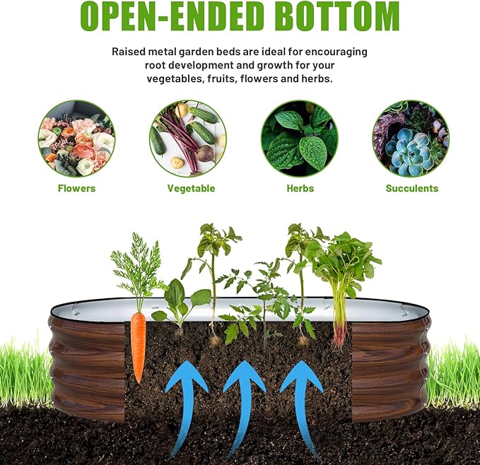 SnugNiture Galvanized Raised Garden Bed Outdoor, 2 Pcs 4x2x1ft Oval Metal Planter Box for Planting Plants Vegetables, Brown
