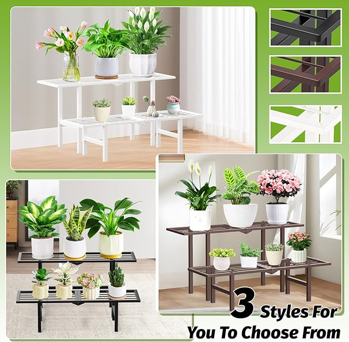 jsyonii 2 Tier Metal Plant Stand Outdoor Indoor Waterproof, Heavy Duty Outdoor Plant Shelf, Foldable Ladder Plant Stands Display Rack for Garden Window, 8.3/15.4'' Tall (White)