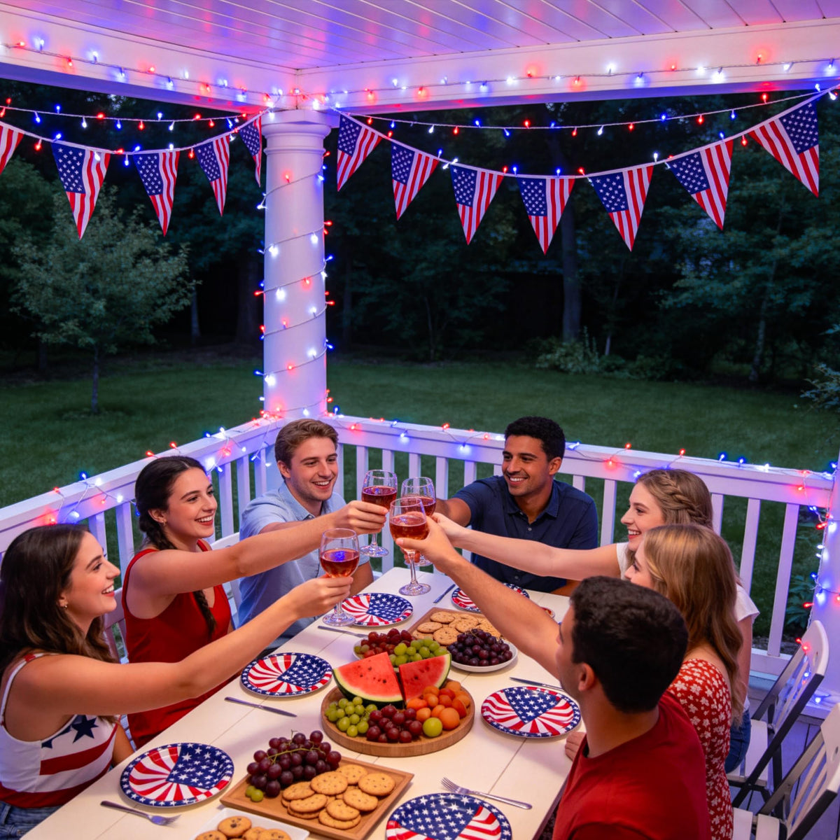 JMEXSUSS 400 LED Red White and Blue String Lights Outdoor, Plug in