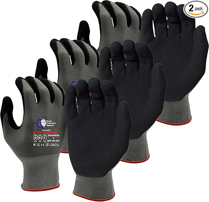 Quest Protective Apparel Cut Resistant Work Gloves (ANSI A1) – Lightweight Graphene Gloves for Gardening, DIY, Mechanical & General Handling – Breathable Grip Gloves for Men & Women – Small, Pack of 3