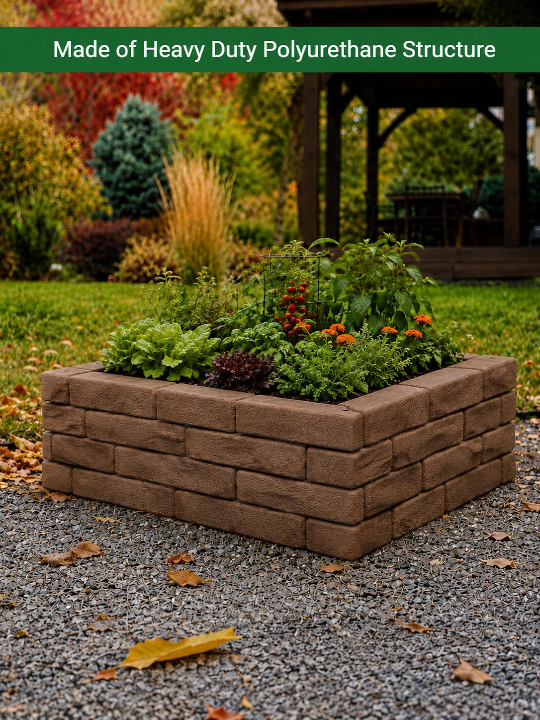 Landecor Raised Garden Bed, Brick Style Planter Box, 24" x 8" Polyurethane Garden Bed Panels, Modular Design for Curved or Straight Layouts, Lightweight & Weather Resistant, 4 Panel Pack