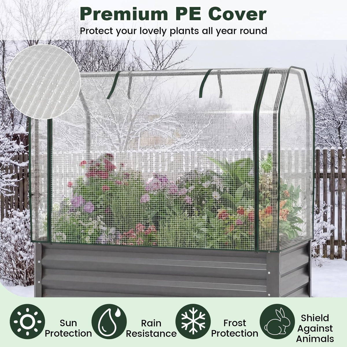 GIANTEX Raised Garden Bed with Legs & Greenhouse Cover, 44x22x60 Elevated Metal Planter Box with Roll-up Door, Outdoor Mini Greenhouse for Vegetable Flower Herb Patio Balcony (Gray,2)