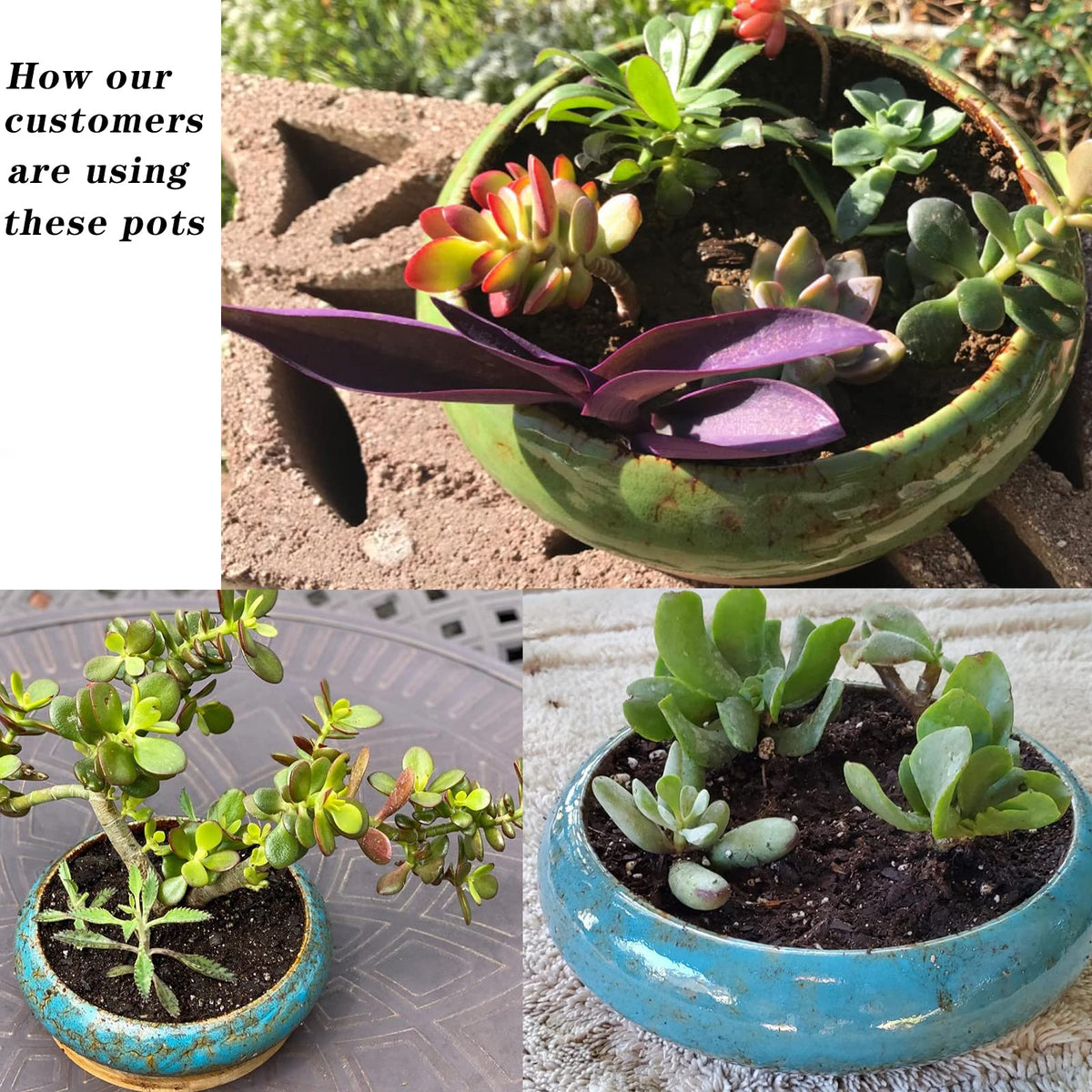 ARTKETTY Succulent Pots with Drainage Trays Set of 2, Ceramic Planters