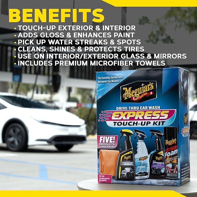 Meguiar's Drive-Thru Car Wash Express Touch-Up Kit - The Perfect Car Detailing Kit for Touching Up After Running Through an Automatic Car Wash or After Washing Your Ride at Home, Clean Inside and Out