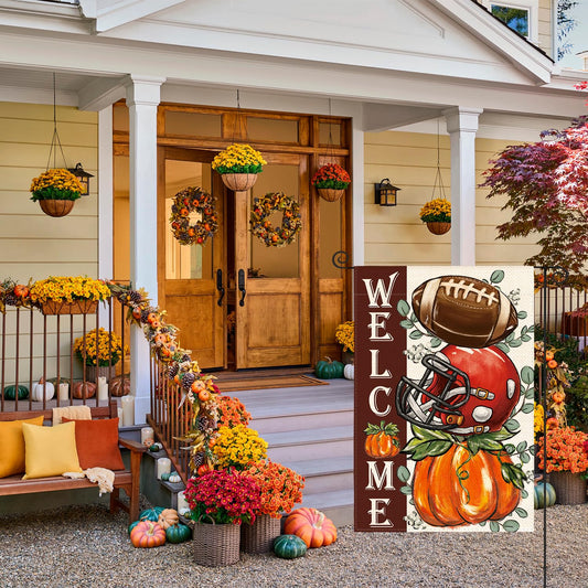 AVOIN colorlife Fall Football Garden Flag 12x18 Inch for Outside Red