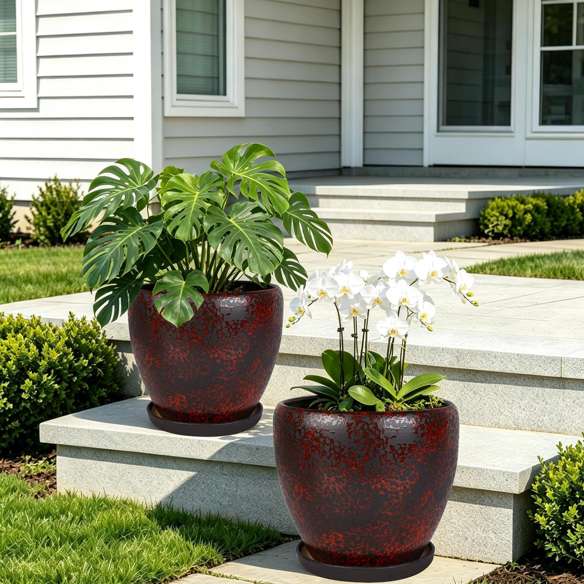 Ceramic Plant Pots With Saucer & Drainage, 6 inch Indoor Flower Pots