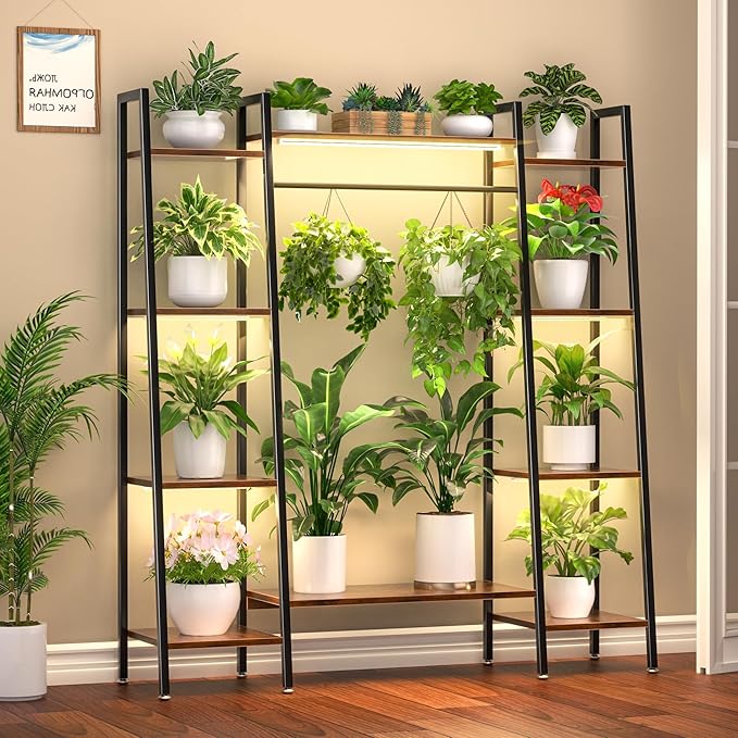 Plant Stand Indoor with Grow Lights, 6 Tiered Metal Plant Shelf, 55" Large Plant Stand for Indoor Plants Multiple, Corner Plant Holder Display Shelf, Tall Plant Rack for Living Room, Patio