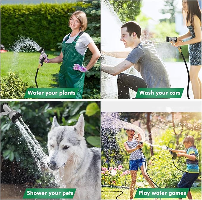 RESTMO Garden Hose Nozzle, Heavy Duty Metal Water Nozzle with 7 Adjustable Spray Patterns, High Pressure Hand Sprayer with Flow Control, for Watering Plants & Lawns, Washing Cars & Pets, Black