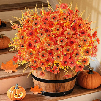 16PCS Artificial Fall Flowers for Outdoors, Realistic Faux Silk Flowers with Eucalyptus & Ferns, Fake Plants for Outside Planter, Patio, Porch, Garden Decor(Mixed)