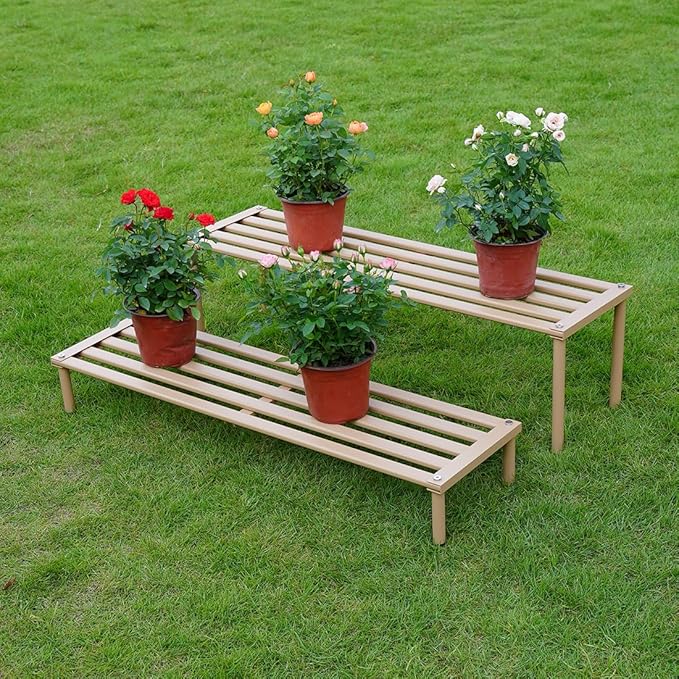 MultirackX Metal Plant Stand, Rust-proof Aluminum Display Rack, Plants Display Stands Decoration Racks for Living Room Garden Balcony Patio (Wood Color, 31.5Inch Low Leg)