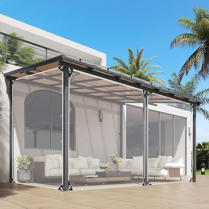 8x16ft Clear Tarp with Grommets Cover,Clear Tarpaulin Tear Waterproof Heavy Duty with Resistant PVC Vinyl Tarps,20mil Reinforced Edges Outdoor Waterproof Tarps,Greenhouse, Patio and Porch