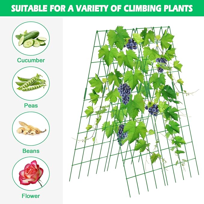 DoCred Cucumber Trellis, 59" High 2 Pack Foldable A Frame Trellis for Raised Bed Climbing Plants, Vegetables, Includes Plant Support Clips, Twist Ties, Plastic Ties- Made from PVC-Coated Steel