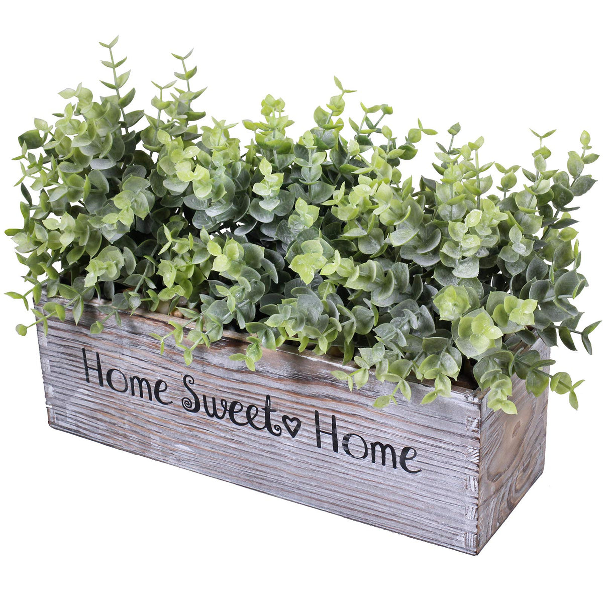 1 Pcs Wooden Potted Eucalyptus Plant Greenery Arrangement Artificial Eucalyptus Plant in Rectangular Wood Planter Box for Rustic Farmhouse Indoor Centerpiece Tabletop Window Sills Kitchen Shelf Decor