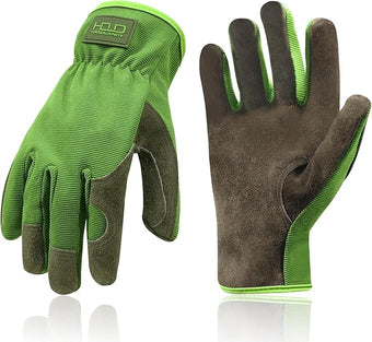 HANDLANDY Men Leather Gardening Gloves, Utility Work Gloves for Mechanics, Construction, Driver