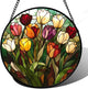 Stained Glass Window Hanging Colorful Tulip Large 15" - Flower Suncatcher Door Garden Sun Catcher Home Plant Decor Birthday Mother's Day for Mom Woman Friend Nana Colleague