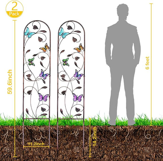 aboxoo Set of 2 Packs Butterfly Metal Garden Trellis for Climbing Plants,Outdoor Decorative Flowers Arch Fence Trellis for Outdoor Patio,Garden,Lawn,Yard,Backyard,Wall Brackets,60'' H x 11'' W
