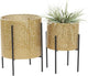 CosmoLiving by Cosmopolitan Metal Indoor Outdoor Planter Floral Cutout Small Planter Pot with Removable Stand, Set of 2 Planters 15", 14"H, Gold