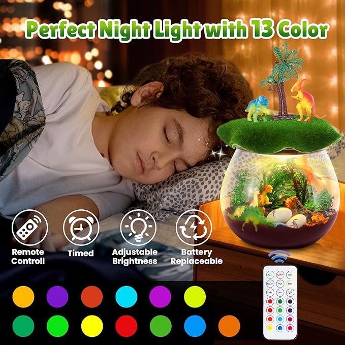 RONSTONE Dinosaur Toys for Boys - Dinosaur Terrarium Kit for Kids - Christmas Birthday Gifts for Boys Ages 4 5 6 7 8 Year Old - Light Up DIY Dinosaur Arts and Crafts for Boy and Kids