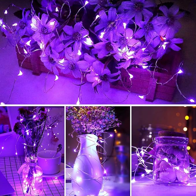 with Timer Function Battery Operated Dewdrop Led Lights,Mini Fairy Lights for Home Parties Christmas/Halloween Holiday Decoration,6 Hours on/18 Hours Off,30 LEDs,10 Feet (Purple, 1)
