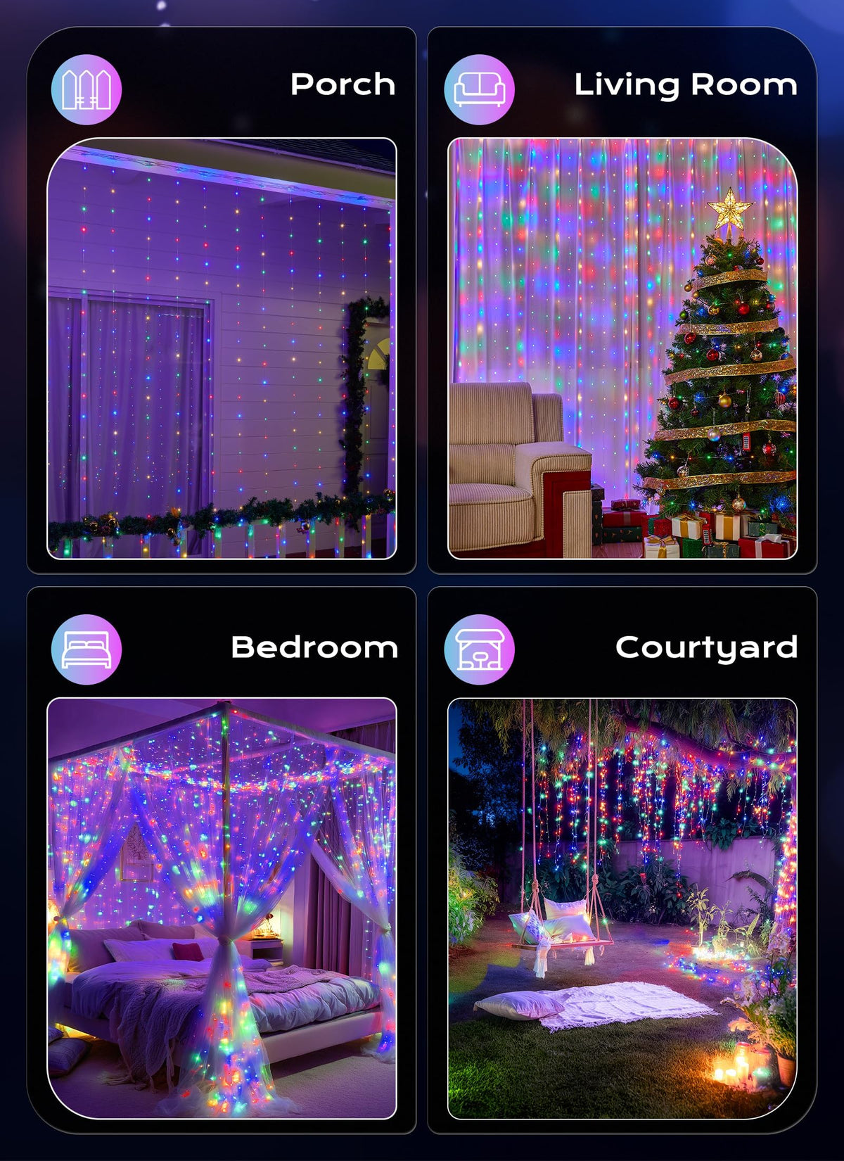 Brightown 300 LED Fairy Curtain Lights, 9.8ft x 9.8ft Curtain String Lights