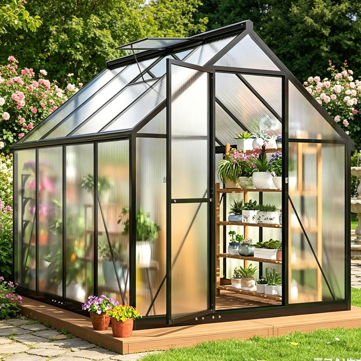 Polar Aurora 6x8 FT Walk-in Polycarbonate Heavy Duty Greenhouse