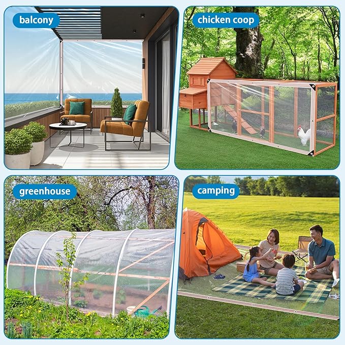 Clear Tarps Heavy Duty Waterproof 5x6FT,Clear Plastic Tarp with Grommets,Transparent PVC Vinyl Tarpaulin for Outdoor,Plant,Garden,Chicken Coop,Patio,Cat Litter