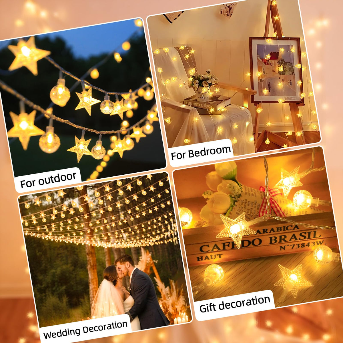 Crystal Globe & Star String Lights Plug in - 72 FT 160 LED Star Fairy String Lights with Remote Control Timer Waterproof Indoor Outdoor Hanging Globe Lights for Bedroom Wedding Party Patio Warm White