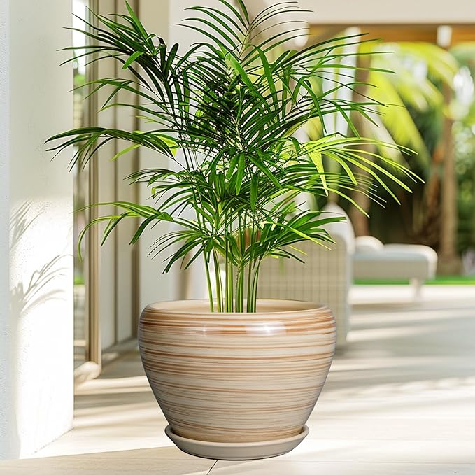 Ceramic Pot for Plant 10 Inch - Planter for Outdoor Plants Indoor Plant Pot with Drainage Hole Large Planter Round Flower Pot for House Patio Garden Yellow