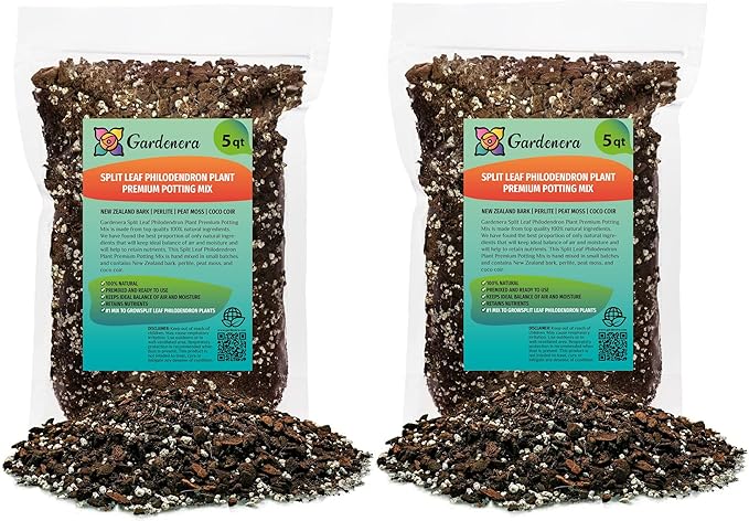 Gardenera Split Leaf Philodendron Planting Mix - Promotes Steady Growth and Vibrant Foliage - 10 Quart (2 Bags of 5 Quart)