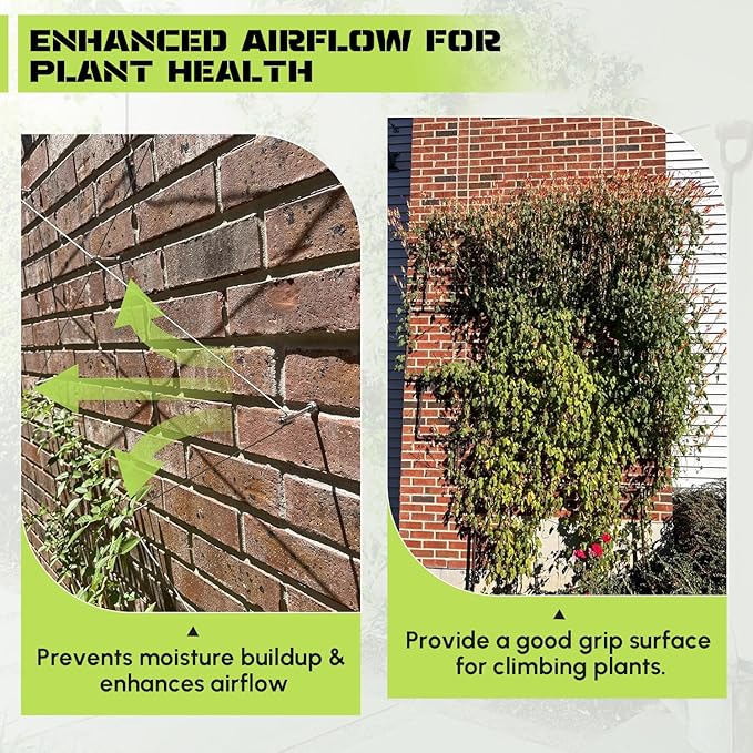 Wire Trellis for Climbing Plants Outdoor, 20-Set Wall Wire Trellis Kit with 1/8" x 98ft Stainless Steel Cable and Cutter, T316 Espalier System for Fence Garden DIY on Brick Concrete Wood Walls