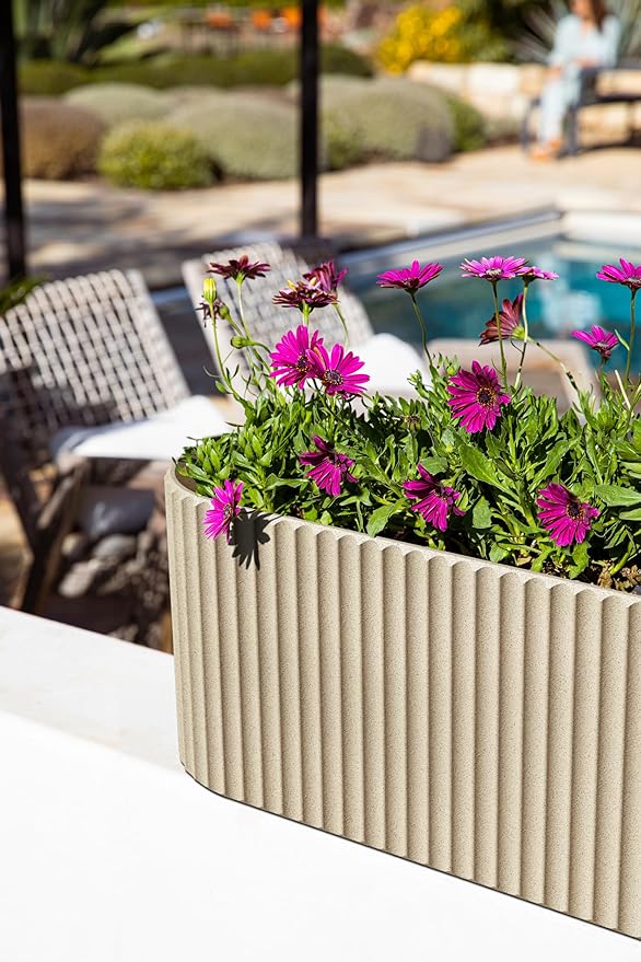 Veradek Demi Series Window Box Planter - Long Planter Box for Windowsill/Balcony | Durable Plastic-Stone Composite Material | Modern Décor for Flowers/Herbs