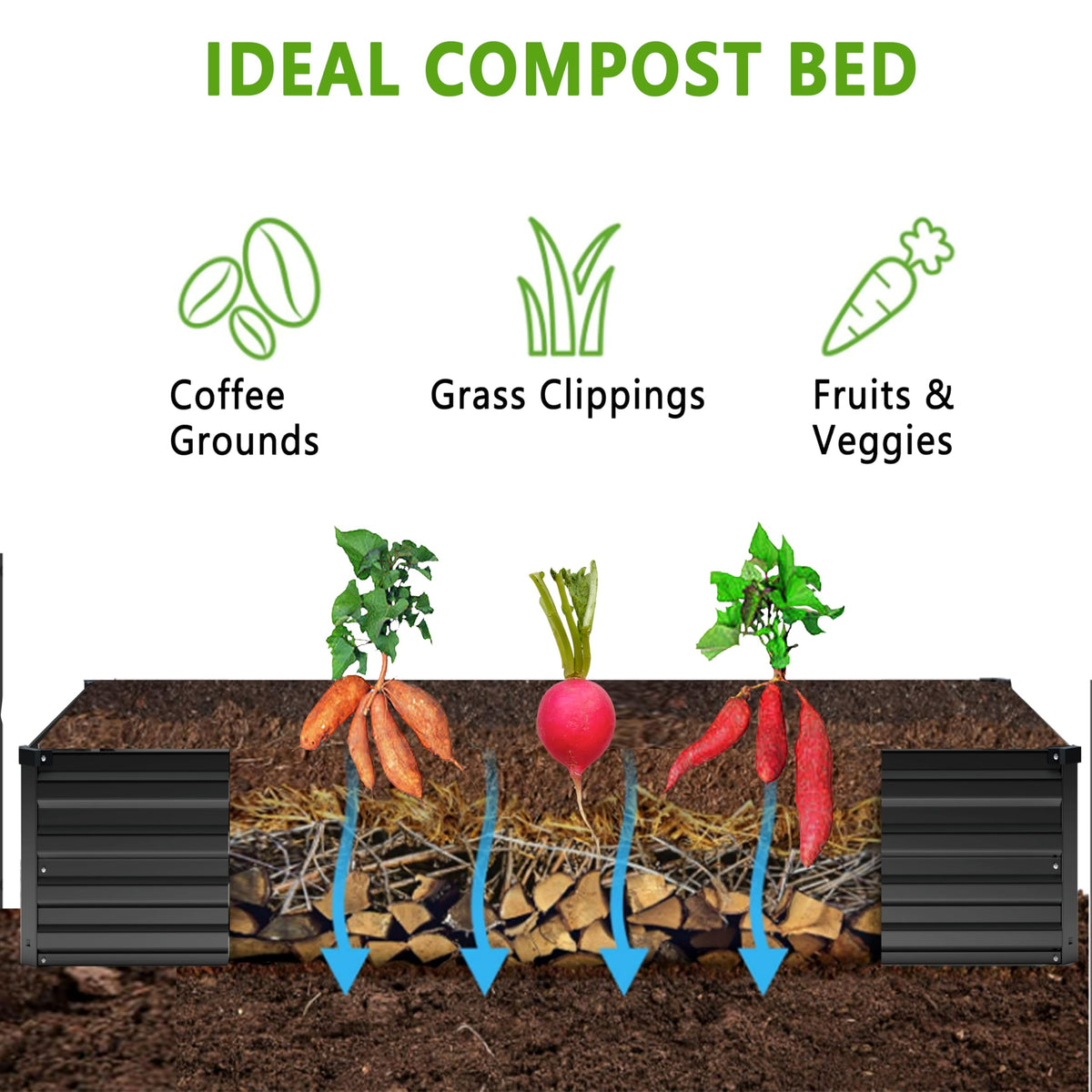 DIIYIV 12x2x1FT Galvanized Raised Garden Bed Kit,Vegetable Boxes-Rectangle Metal Flower Box,Large Planter Raised Beds Outdoor Garden for Planting,Fruit,Herb-Black
