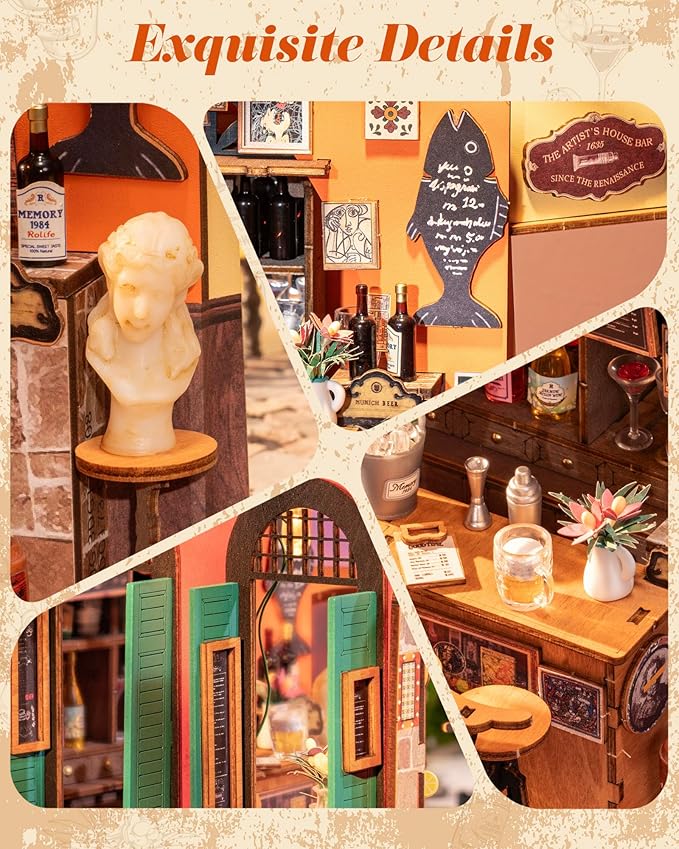 ROBOTIME DIY Miniature House Kit, Mini Diorama House for Adults, Wooden Furniture Kit with LED, Tiny House Dollhouse Building Kits for Halloween/Christmas/Birthday Gifts