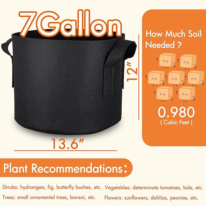 Gardzen 20-Pack 7 Gallon Grow Bags, Aeration Fabric Pots with Handles, Heavy Duty Plant Bags for Plants