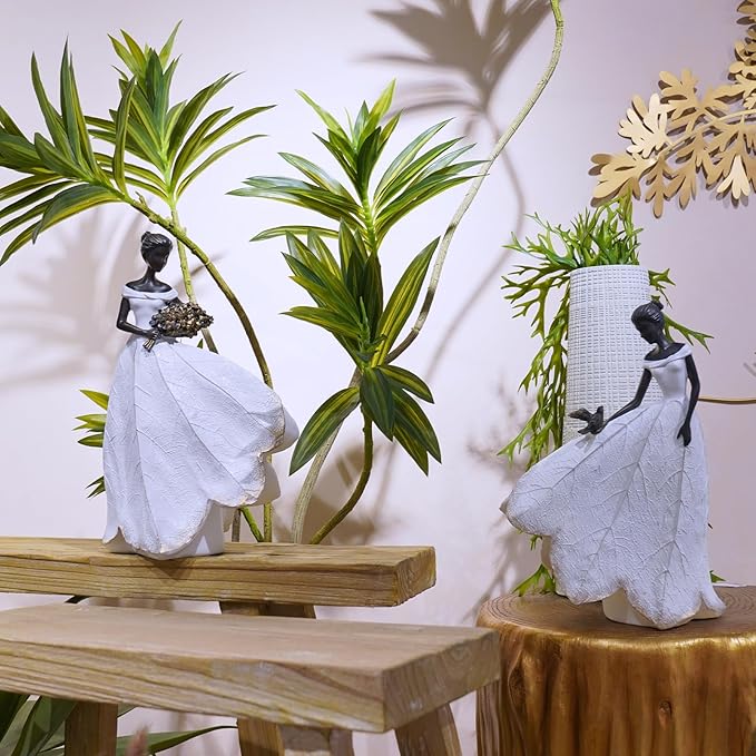 Guichifun Fairy Statue Collection Home Decoration - White Leaf Angel Girls with Bird Resin Home Decor for Outdoor or Indoor Outdoor Yard Decorations Figurines Retirement Gift 8.5 x 5.25 x 12 Inch