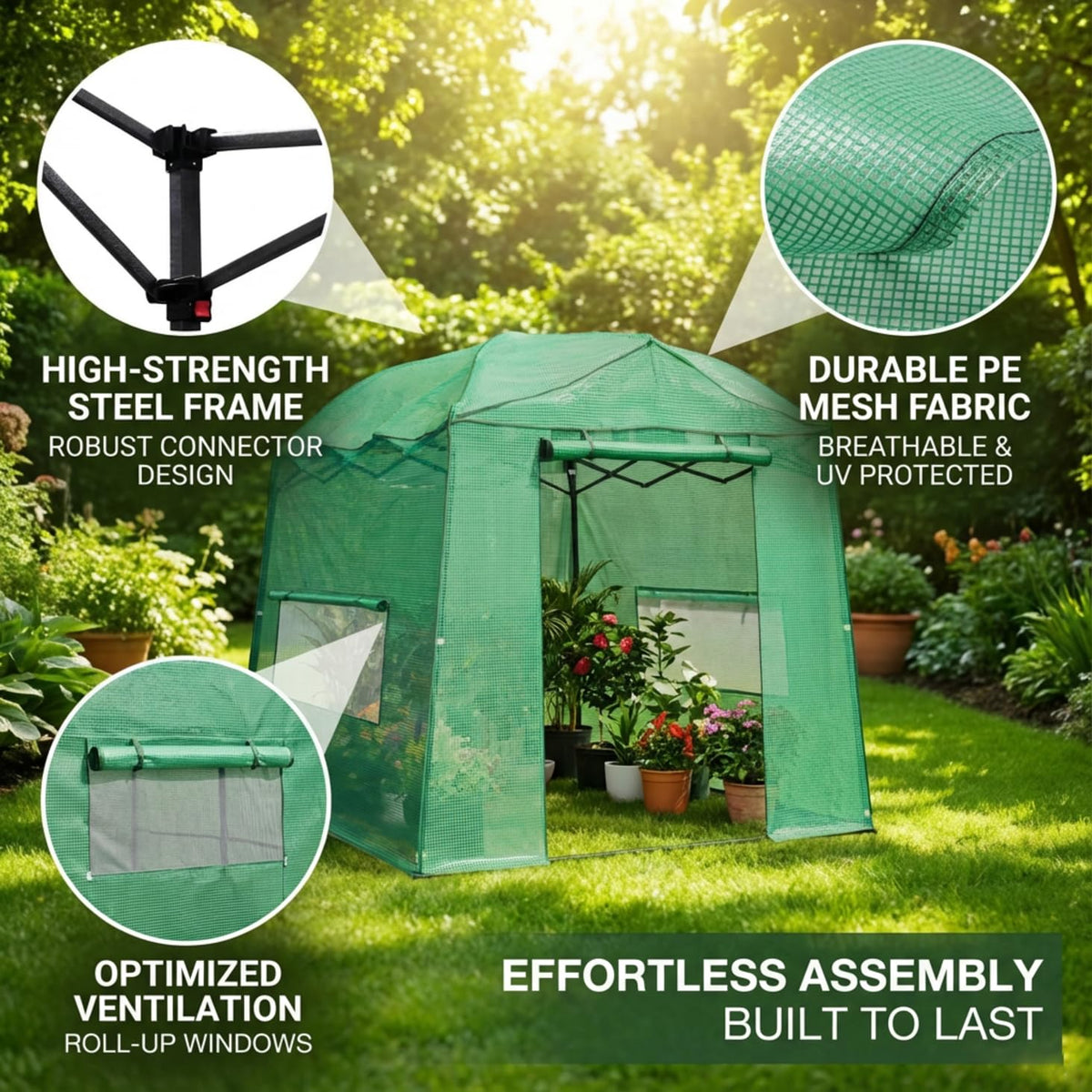 8.5 x 7 ft Pop-up Greenhouse, Walk-in Green House for Indoor Outdoor
