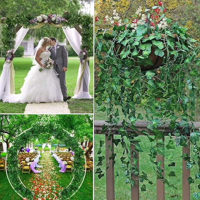 12 Pack Fake Vines for Room Decor Artificial Ivy Garland with Clip Green Flowers Hanging Plants Faux Greenery Leaves Bedroom Aesthetic Decor for Home Garden Wall Wedding