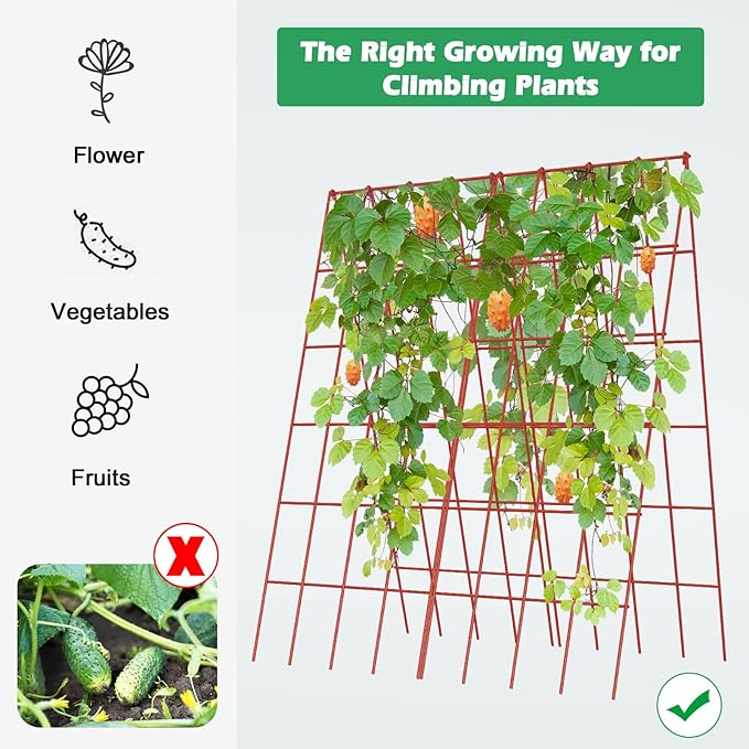 DoCred Cucumber Trellis, 2 Pack Foldable A Frame Trellis for Raised Bed Climbing Plants, Vegetables, Includes Plant Support Clips, Twist Ties, Plastic Ties- Made from PVC-Coated Steel