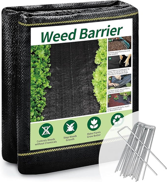 Sunocity 4ft x50ft Black Weed Barrier Landscape Premium Fabric-Heavy Duty Woven Ground Cloth with Superior Permeability Weed Control Convenient Design