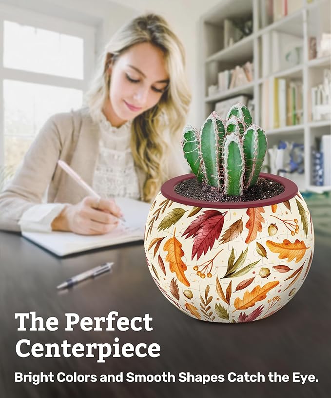 PieceRelax 3D Puzzle Planter 80 Pieces - Flower Pot - Dancing Leaves in Fall, Home Decor Flower Pots for Indoor Cactus, Succulents Pots [K1108]