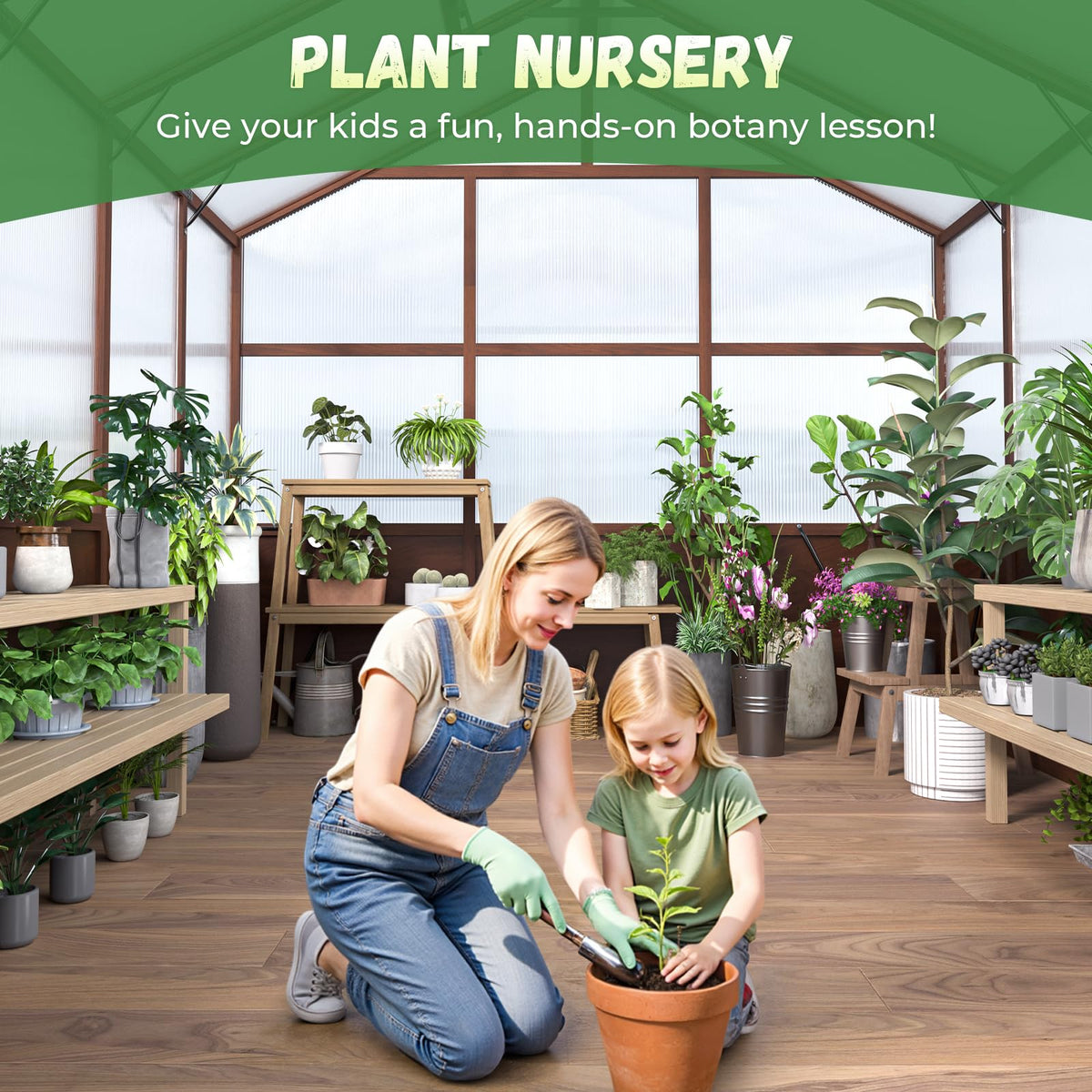 Jocoevol 8x10FT Walk-in Wooden Greenhouse for Outdoor Garden Backyard
