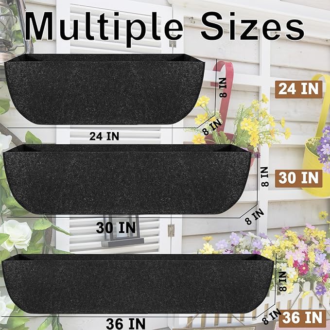 2-Pack 30in Planter Liners - Breathable Felt Hanging Basket and Window Box Liners - Prevent Root Suffocation and Bird Damage - Black