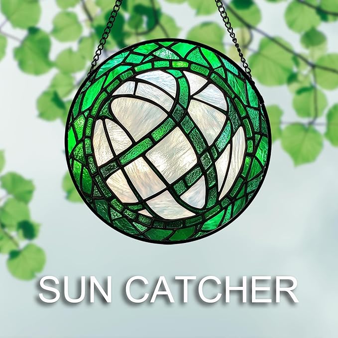 QZQCBLC Stained Glass Window Hanging Green Plants 9.8" - Abstract Suncatcher Door Garden Sun Catcher Home Ireland Decor Birthday Mother's St Patrick's Day Gifts for Mom Men Woman Wife Friends