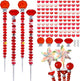 101 PCS Beaded Garden Stakes Kit, DIY Fairy Wand Garden Stake Beads Kits with Red Large Hole Beads 4 Crystal Stopper Top Threaded Rods and 2 Colored Small Windmills for Outdoor Indoor Decor