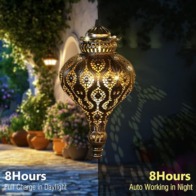 Solar Moroccan Lantern Outdoor Garden Decor(2 Pack) Solar Lanterns Outdoor Waterproof, Lanterns Decorative Outdoor Lights for Patio Pathway Yard Porch Backyard.