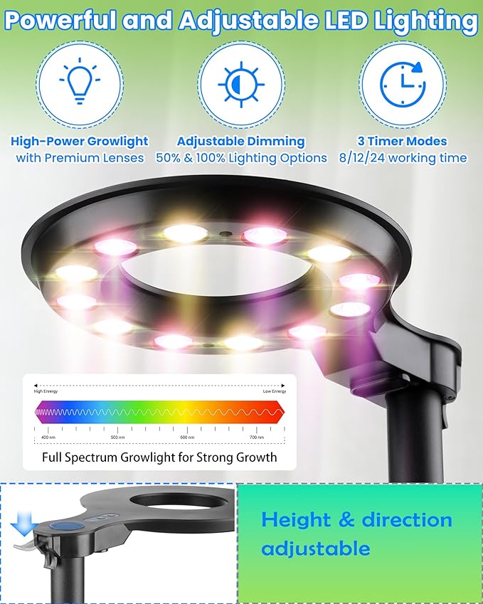 Indoor Plant Hydroponics Growing System Tower Kit with Grow light,Herb Vegetable Indoor Garden Growing System with Standing Floor Tall LED Grow Light,Height Adjustable with Timer & Metal Stand (Large)