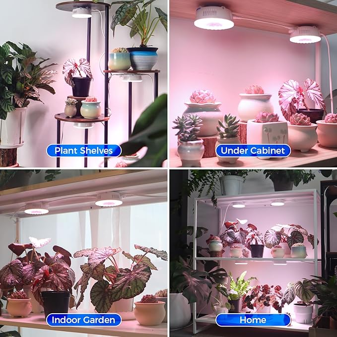 Barrina Orbgrow OG09 Puck LED Grow Light, Pinkish White 18W(2 x 9W, 270 Watt Equiv), Plant Lights for Indoor Plants Full Spectrum, Magnetic & Linkable, Small Grow lamp for Plant Shelf, 2 Packs