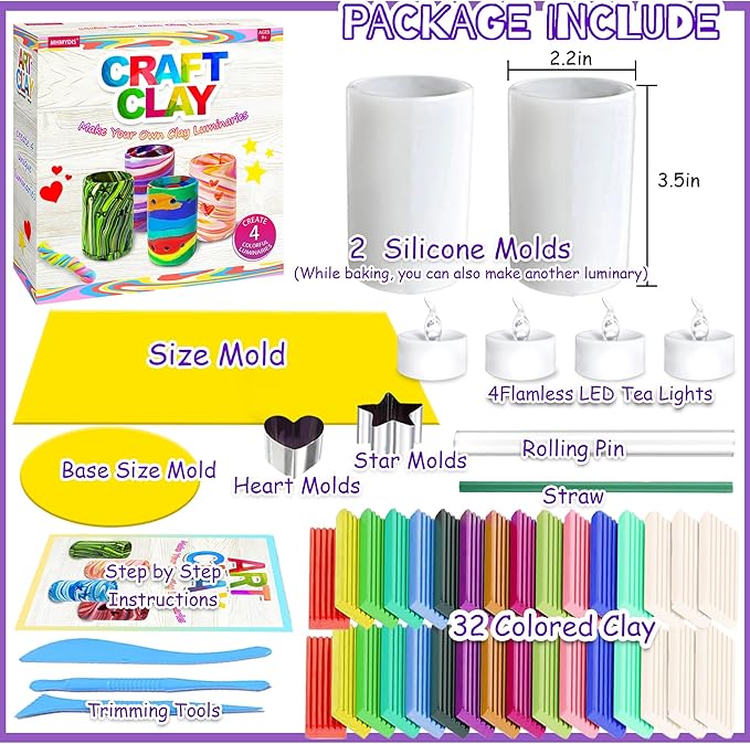 MHMYDIS Make Your Own Clay Luminaries - Arts and Crafts kit for Boys Girls and Teens Age 6 7 8 9 10 11 12 Year Old and up - Creative Clay Lantern Toys for 8-12 Year Olds