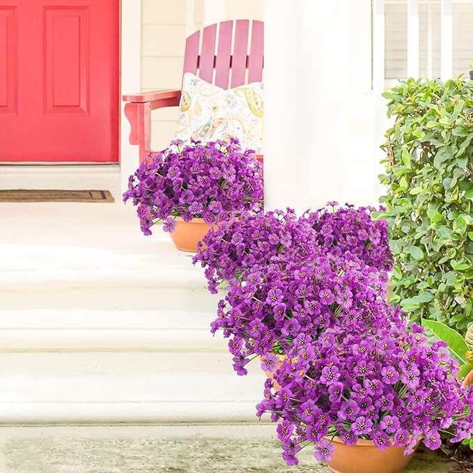 Uieke 16PCS Artificial Flowers for Outdoors UV Resistant Fake Flowers for Outside Indoor Home Porch Window Box Spring Summer Décor (Purple)